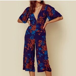 Sage Blue and Brown Floral Jumpsuit